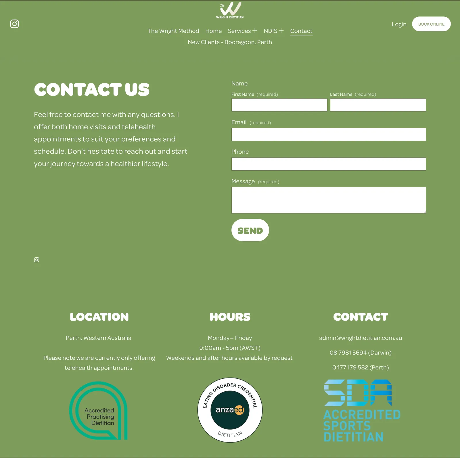 Wright Dietitian website before the redesign